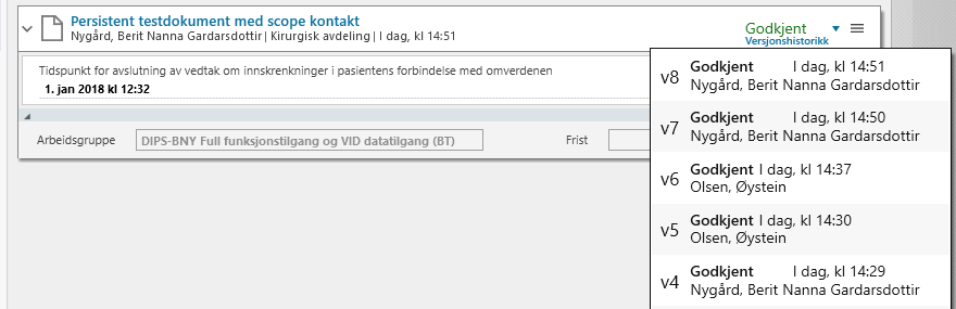 Versjoner av et dokument i dokumentvisningen.