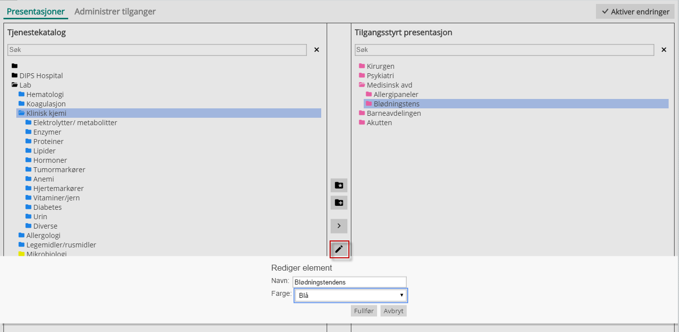 Endre navn og farge på en mappe i presentasjonen