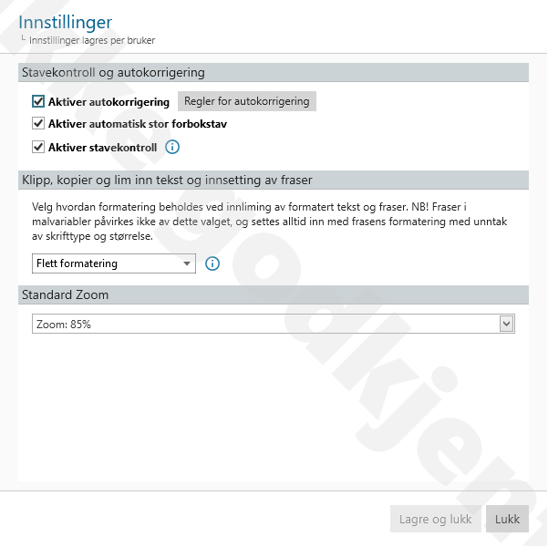 rtf editor innstillinger