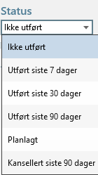 Nedtrekksmeny for valg av status på oppgaver som ønskes vist