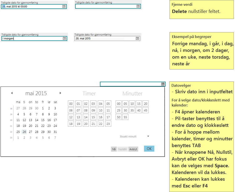 Eksempel på bruk av datovelger