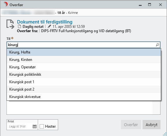 Felt for å søke frem arbeidsgruppe