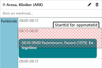 Flytting av time før oppmøtetid.