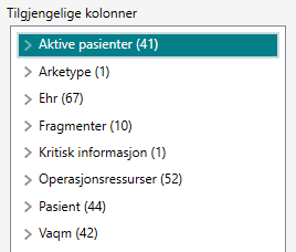 Tilgjengelige kolonneutvalg