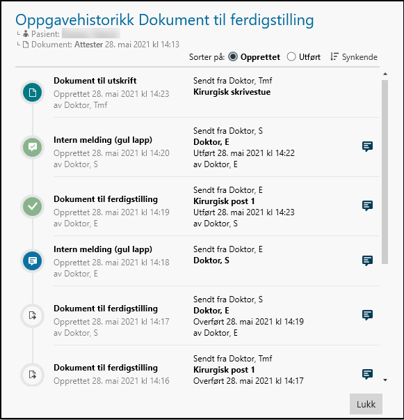 Visning av oppgavens historikk ferdigstilt oppgave
