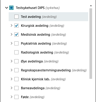 Eksempel visning av tilknyttede avdelinger