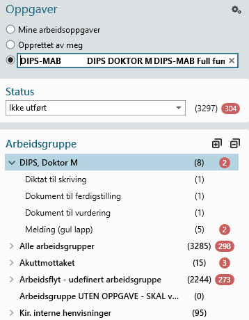 Bilde viser privat/ felles arbeidsgrupper til annen bruker søkt frem via