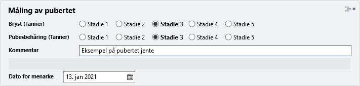 Registrering av Tanner-stadier for jente
