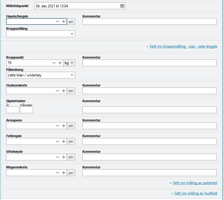 Skjema for registrering av vekstdata