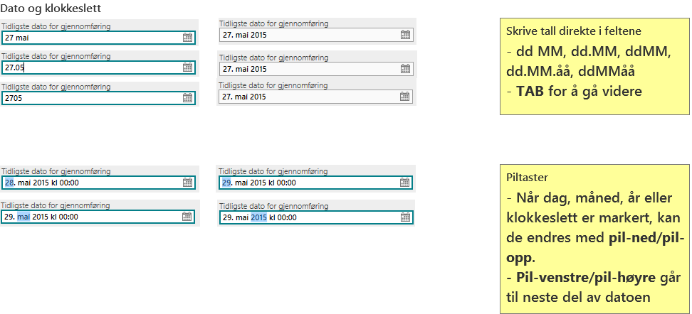 Eksempel på bruk av datovelger