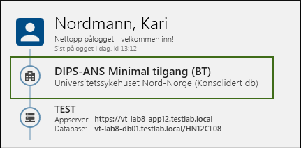 Brukerrolle og sykehusinformasjon