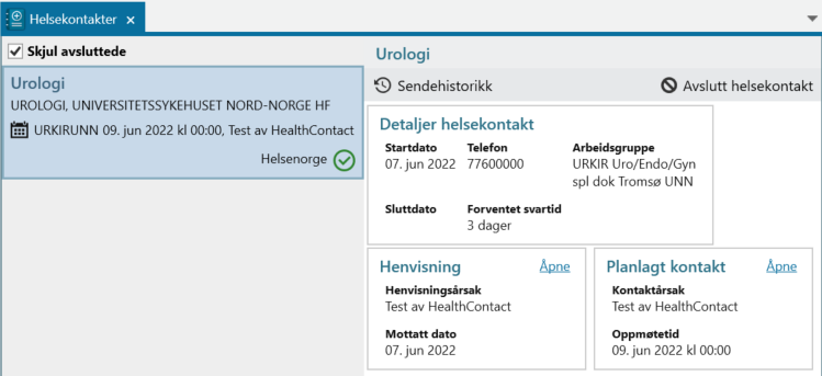 Siden Helsekontakter, brukergrensesnitt