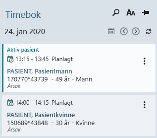 Timebok i Pasientnavigator