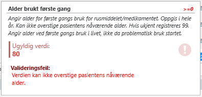 Hinttekst ved valideringsfeil på felt.