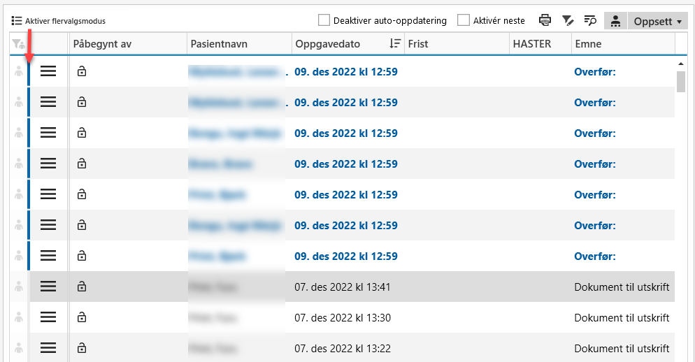 Visning av nye oppgaver i listen du jobber i