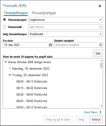 Timesøk basert på Timedefinisjon