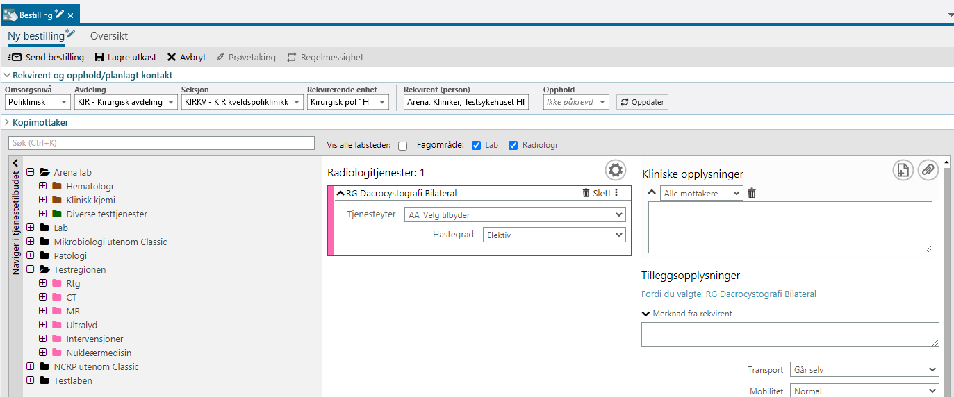 Velge seksjon for radiologi