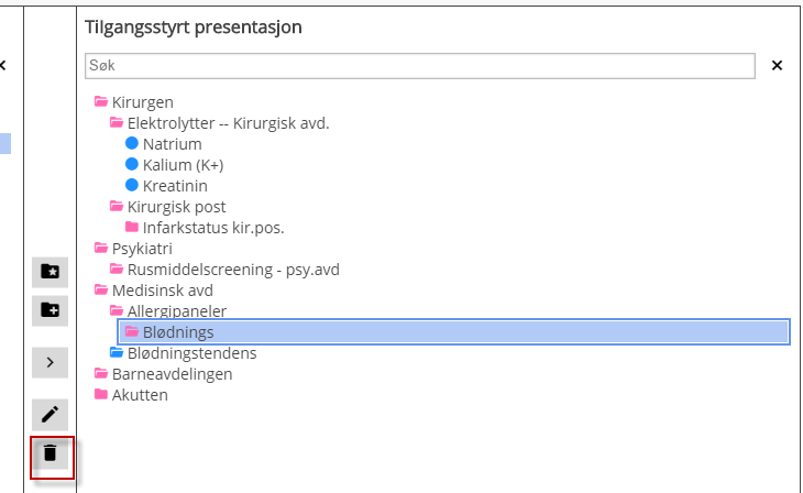 Fjerner markert element fra presentasjoner