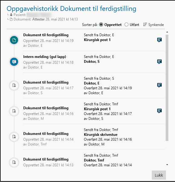 Visning av oppgavens historikk aktiv oppgave