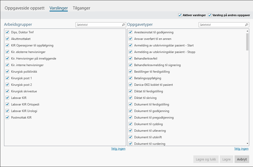 Konfigurasjon av varsel for nye oppgaver