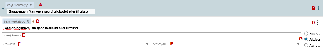 Spesifisering av planelementer.