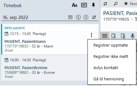 Meny på timer i timeboka