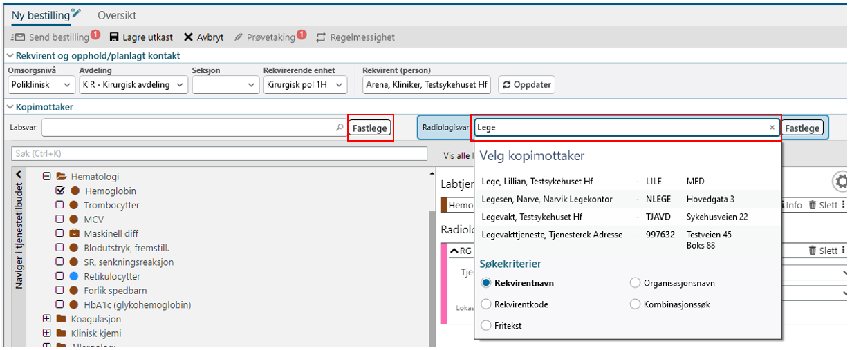 Oppgi kopimottaker. Bruk fastlege-knappen eller tekstsøk.