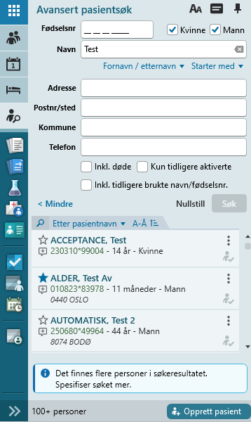 Avansert pasientsøk