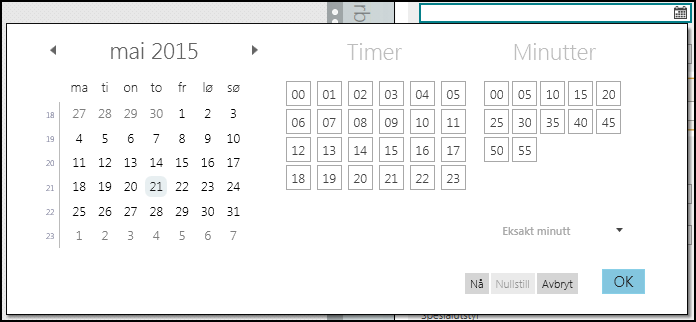 Meny for innsetting av dato og tid
