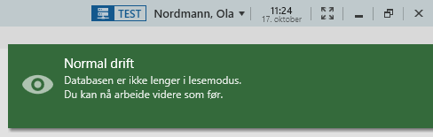 Databasen er satt i normal drift