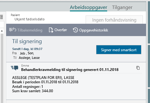 Lasse Asslege har fått en arbeidsoppgave der behandlerkravmeldingen må signeres