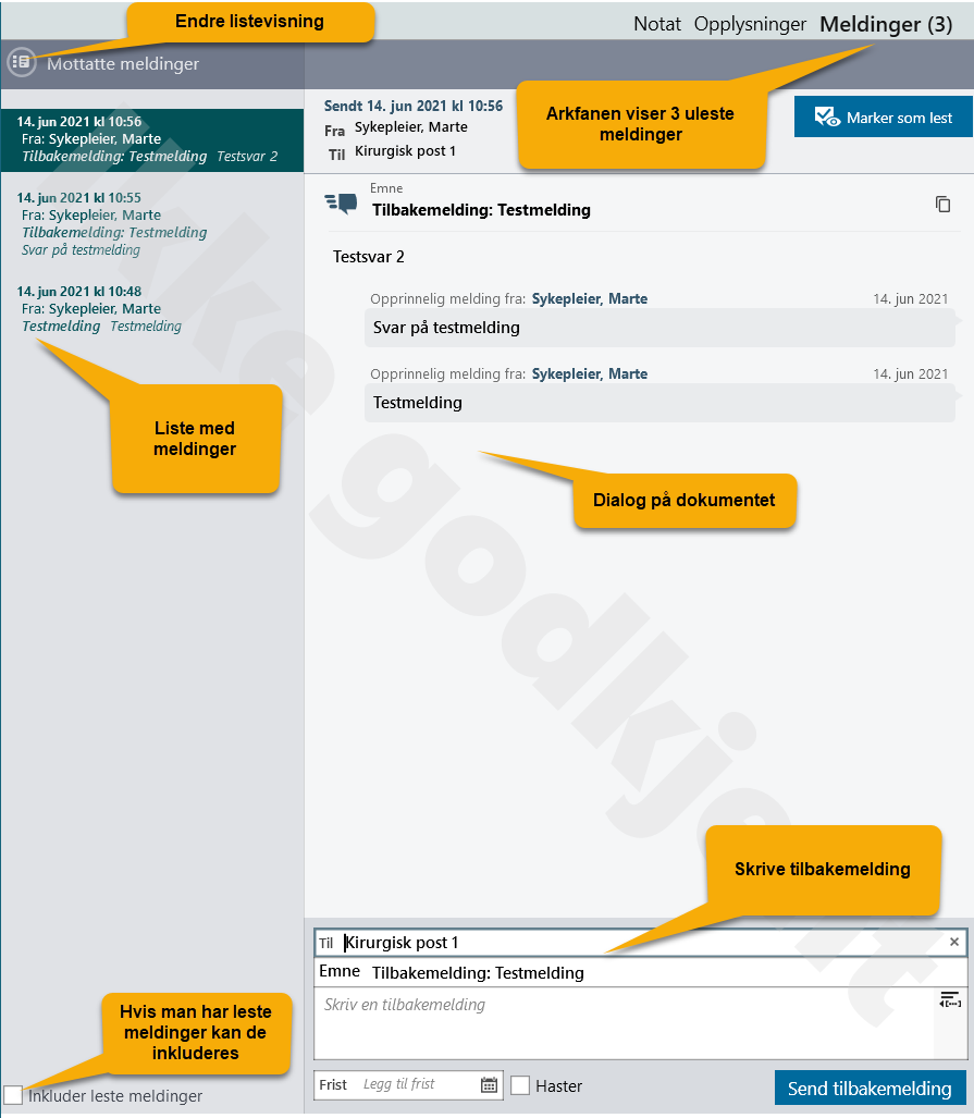 Visning av interne meldinger.