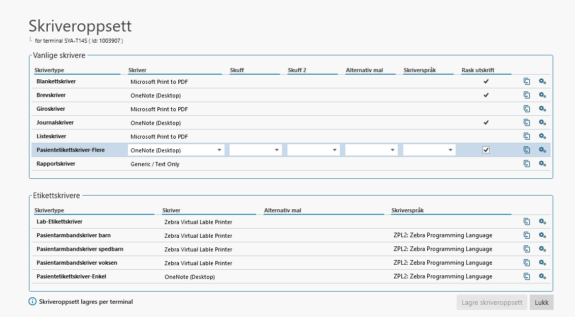 Skriveroppsett i Arena