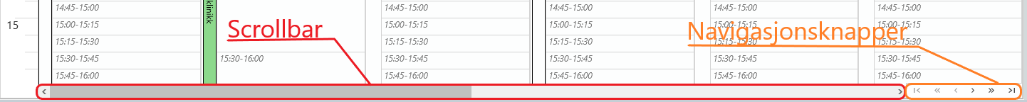 Ukesvisning med rullefelt og navigasjonsknapper