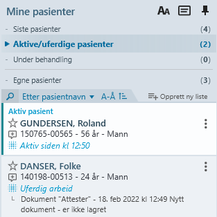 Oversikt over pasienter med uferdig arbeid