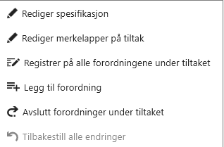 Visning av kontekstmeny på tiltak.