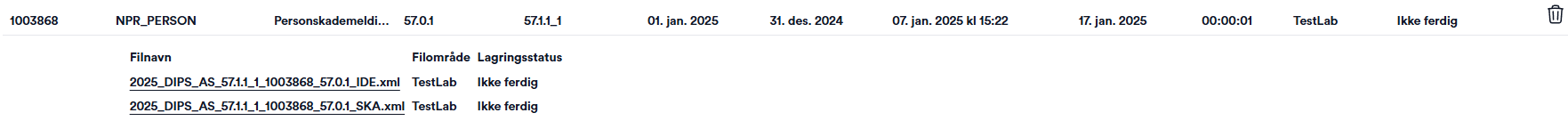 Oversikt over Statuser på fil per filområde