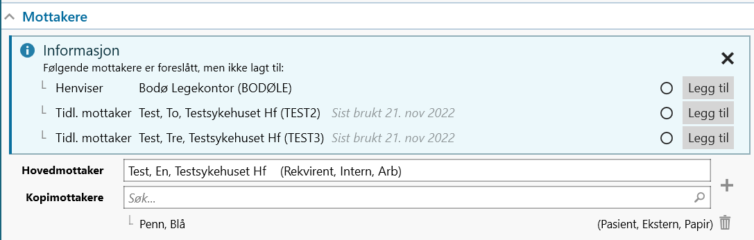 Redigerbare dokumentmottakere.