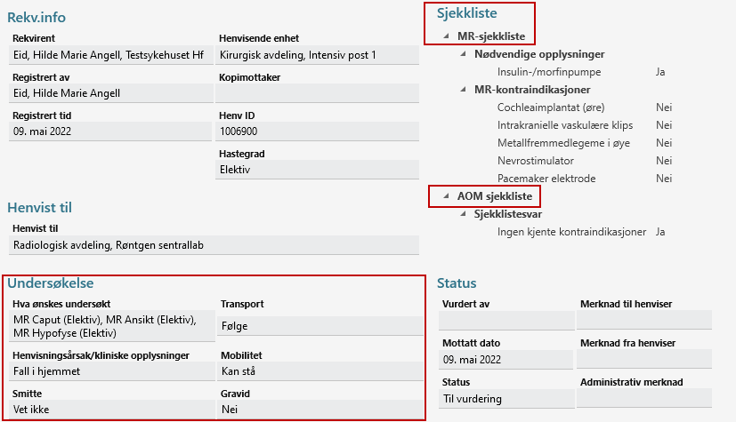 Sjekklister for aktuelle radiologiundersøkelser