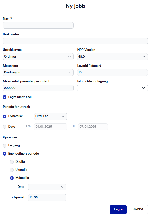 NPR Admin - Opprett ny jobb