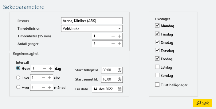 seriebestilling sokeparametere
