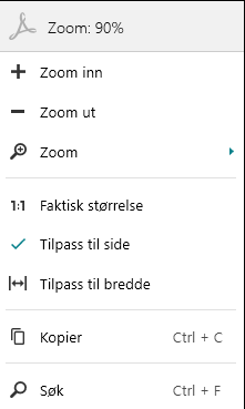 Tilgjengelig kontekstmeny