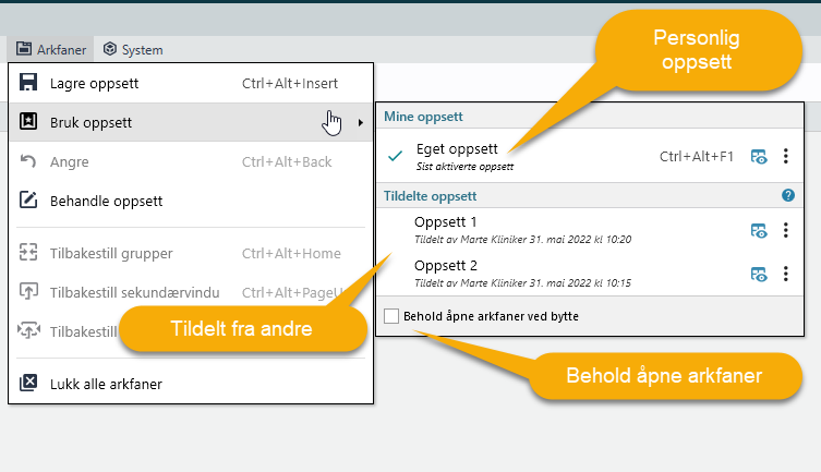 Funksjoner i Bruk oppsett