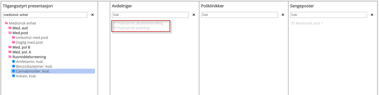 Markert tjeneste er tildelt organisatoriske enheter som en del av en tilgangsstyrt presentasjon.