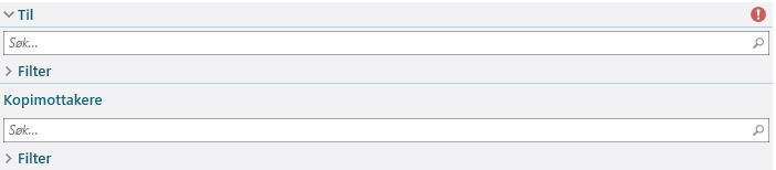 Eksempel på søkefeltene for mottaker under sending av dokument