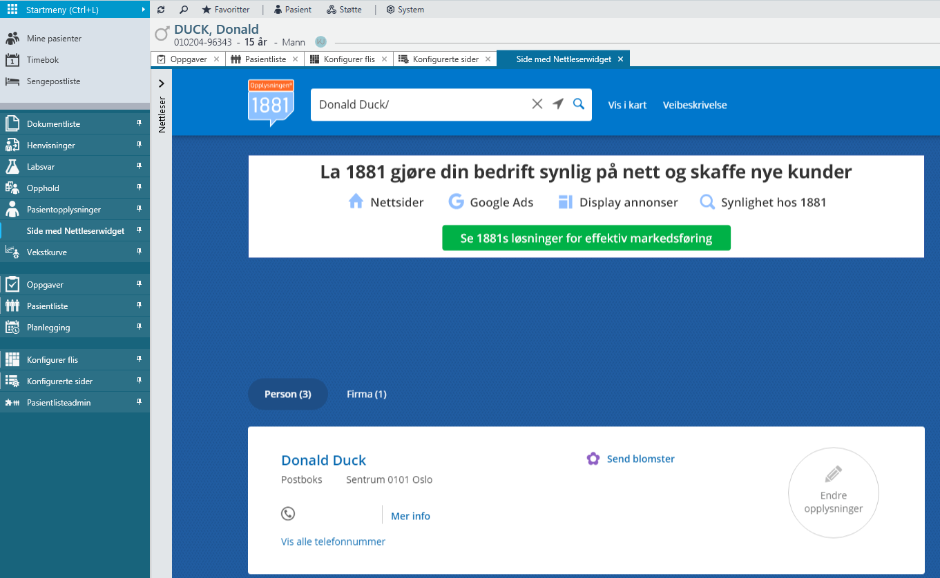 Konfigurert side hvor