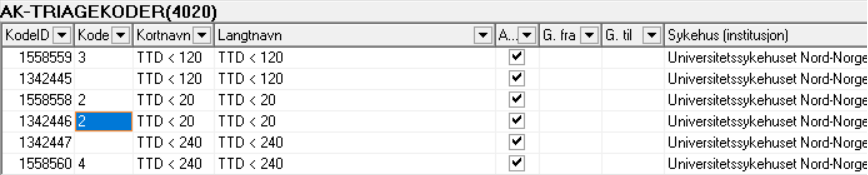 Her ser vi at kodekolonnen inneholder to like koder (