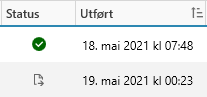 Overførte og utførte oppgaver vises med henholdsvis grønn hake og ikon for overført oppgave