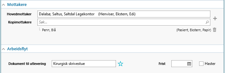 Obligatorisk felt for arbeidsgruppe for utlevering.