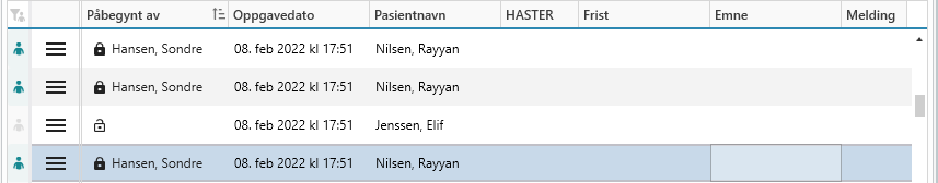 Viser oppgave som er markert påbegynt